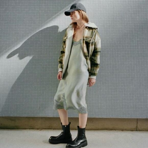 Zara Blogger Favorite Green&Beige Wool Blend Plaid Shacket Sz.M - Picture 1 of 15